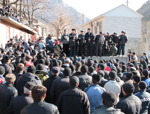 Дагестан, Унцукульский район, 14 января 2012 г. Митинг жителей селения Гимры с требованием снять режим КТО. Фото Ахмеда Магомедова для "Кавказского узла"