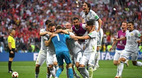 Сборная России после победы над сборной Испании. Фото: https://ru.fifa.com/worldcup/matches/match/300331517/#match-liveblog