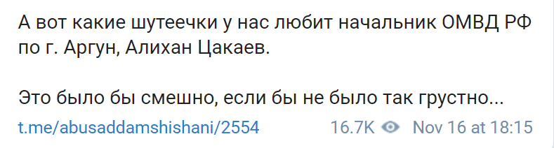 Скриншот комментария Тумсо Абдурахманова к публикации Алихана Цакаева, https://t.me/abusaddamshishani/2554