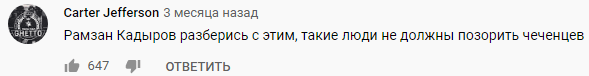 Скриншот комментария к ролику таксиста о не оплативших проезд чеченцах, https://youtu.be/tp3pApRmQtc