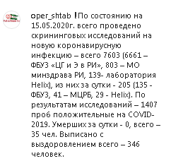 Скриншот сообщения на странице оперативного штаба Ингушетии в Instagram https://www.instagram.com/p/CAM1bX2jwUk/