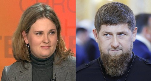 Елена Милашина, Рамзан Кадыров. Коллаж "Кавказского узла". Фото: https://chechnyatoday.com/news/317599  Sputnik/Mikhail Metzel/Pool via REUTERS